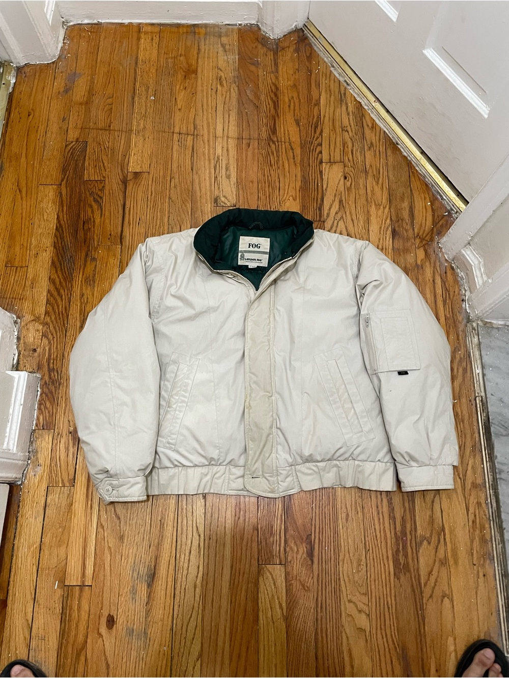 Men’s Cream Bomber Jacket with Green Lining